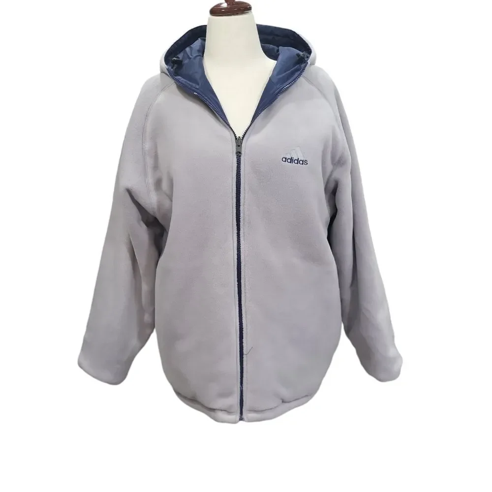 EUC Vintage Adidas men's reversible windbreaker fleece rain jacket coat like new